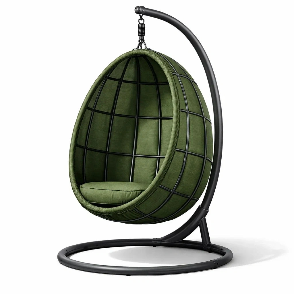 Fauteuil suspendu œuf avec support en métal et tissu polyester vert - 2026