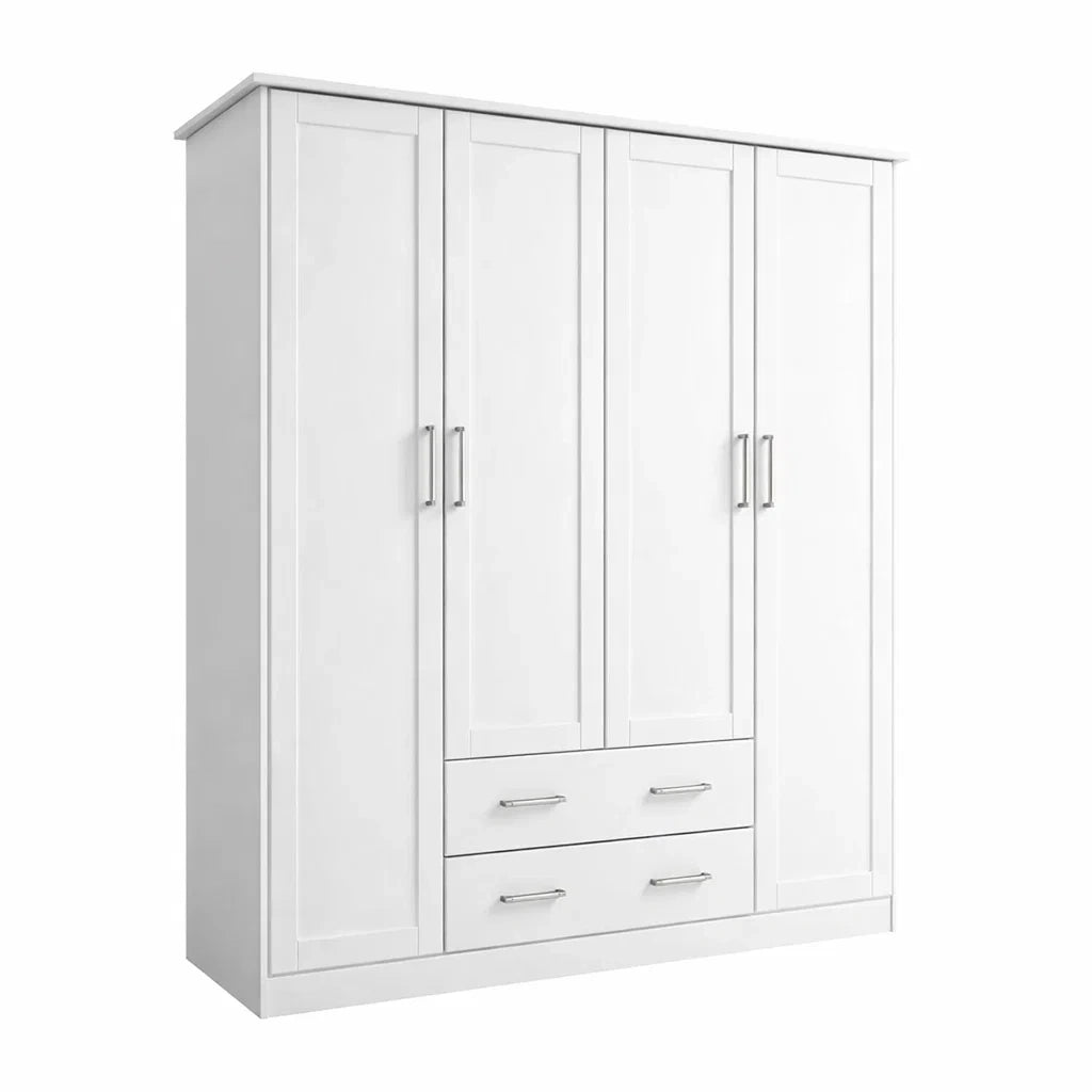 Armoire en Panneaux de Particules avec 4 Portes et 2 Tiroirs Blanc - 2026