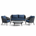 Ensemble de salon de jardin en aluminium et polyéthylène noir et bleu - 2026