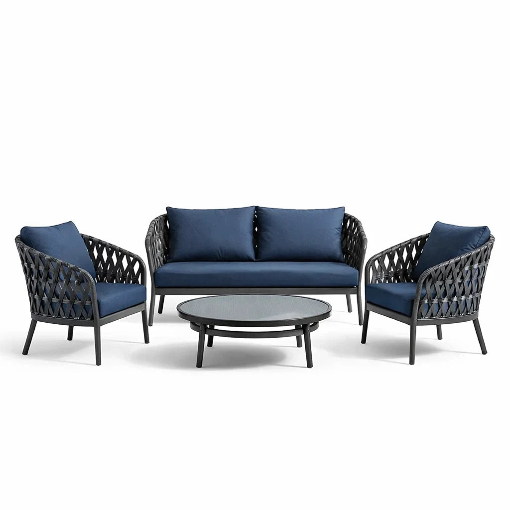 Ensemble de salon de jardin en aluminium et polyéthylène noir et bleu - 2026