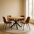 Ensembles de salle à manger de 5 pièces salle à manger table ronde en bois et métal avec 4 chaises en similicuir marron - 2026