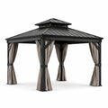 Pavillon de jardin en aluminium et acier avec rideaux en polyester gris - 2026