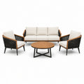 Ensemble de mobilier de jardin en aluminium, résine et teck avec coussins crème - 2026