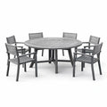 Ensemble table et chaises avec table ronde en bois composite et résine tressée gris - 2026