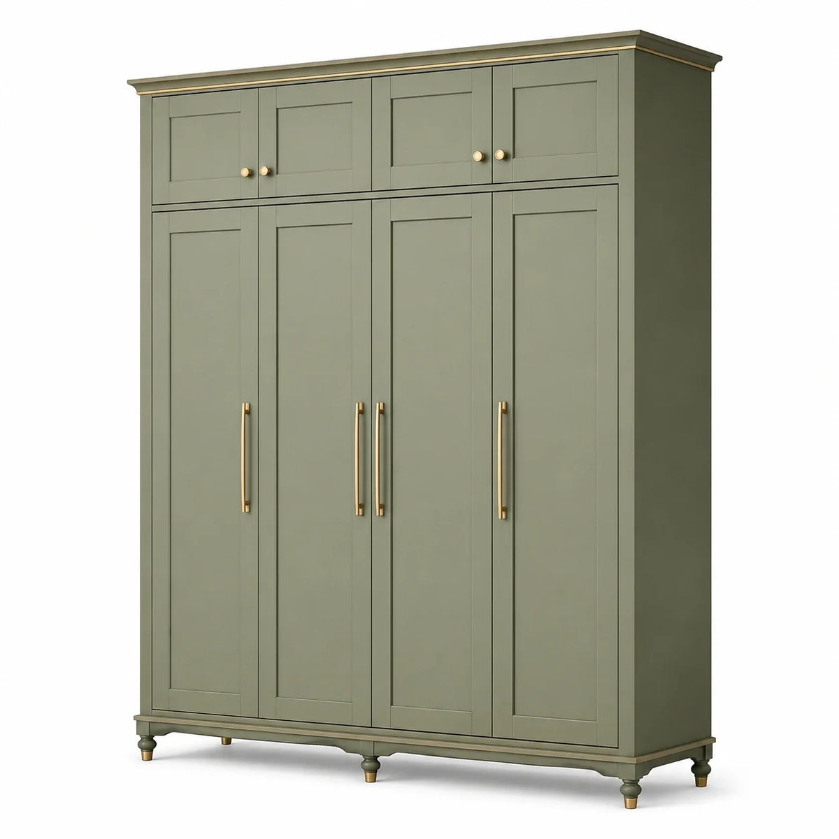 Armoire à 8 portes en panneaux de bois vert olive avec détails dorés, 180 × 55 × 220 cm - 2026