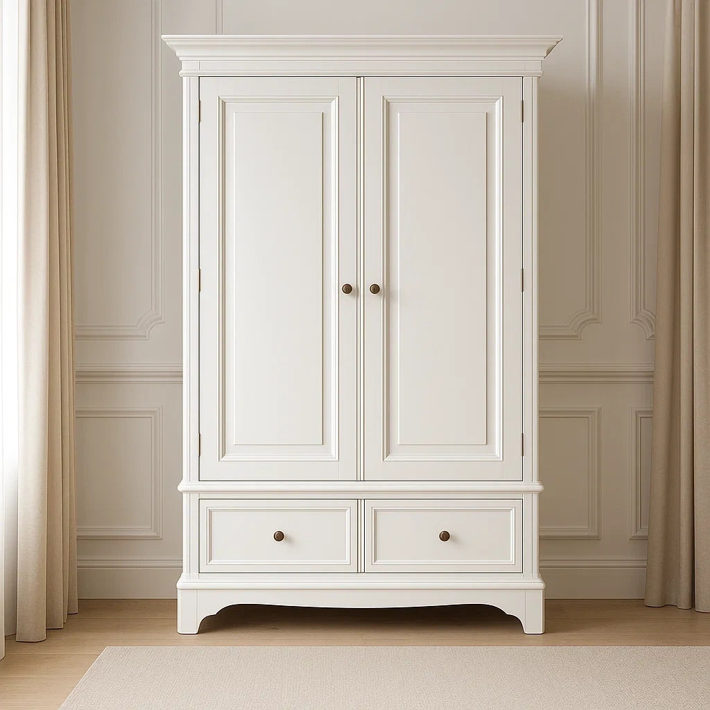 Armoires et penderies armoire en bois massif blanc avec deux portes et tiroirs 190x120x55 cm - 2026