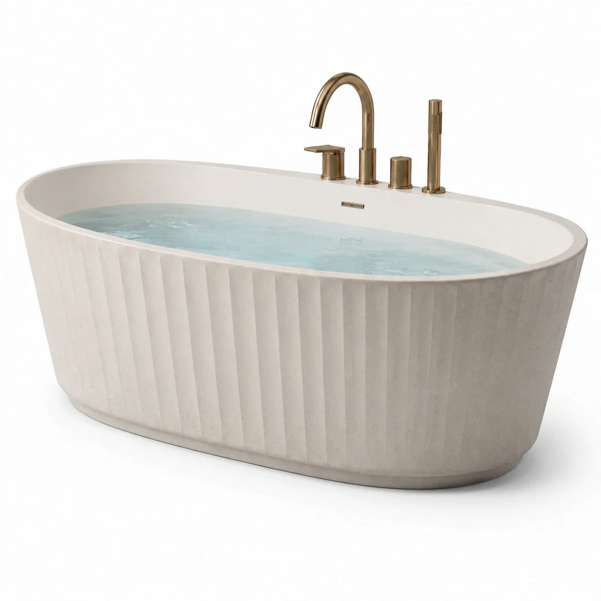 Baignoire îlot ovale en résine composite blanche avec mitigeur en laiton - 2026