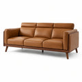 Canapé 3 places cognac et marron, 220 × 90 × 85 cm, revêtement aspect cuir et structure en bois - 2026