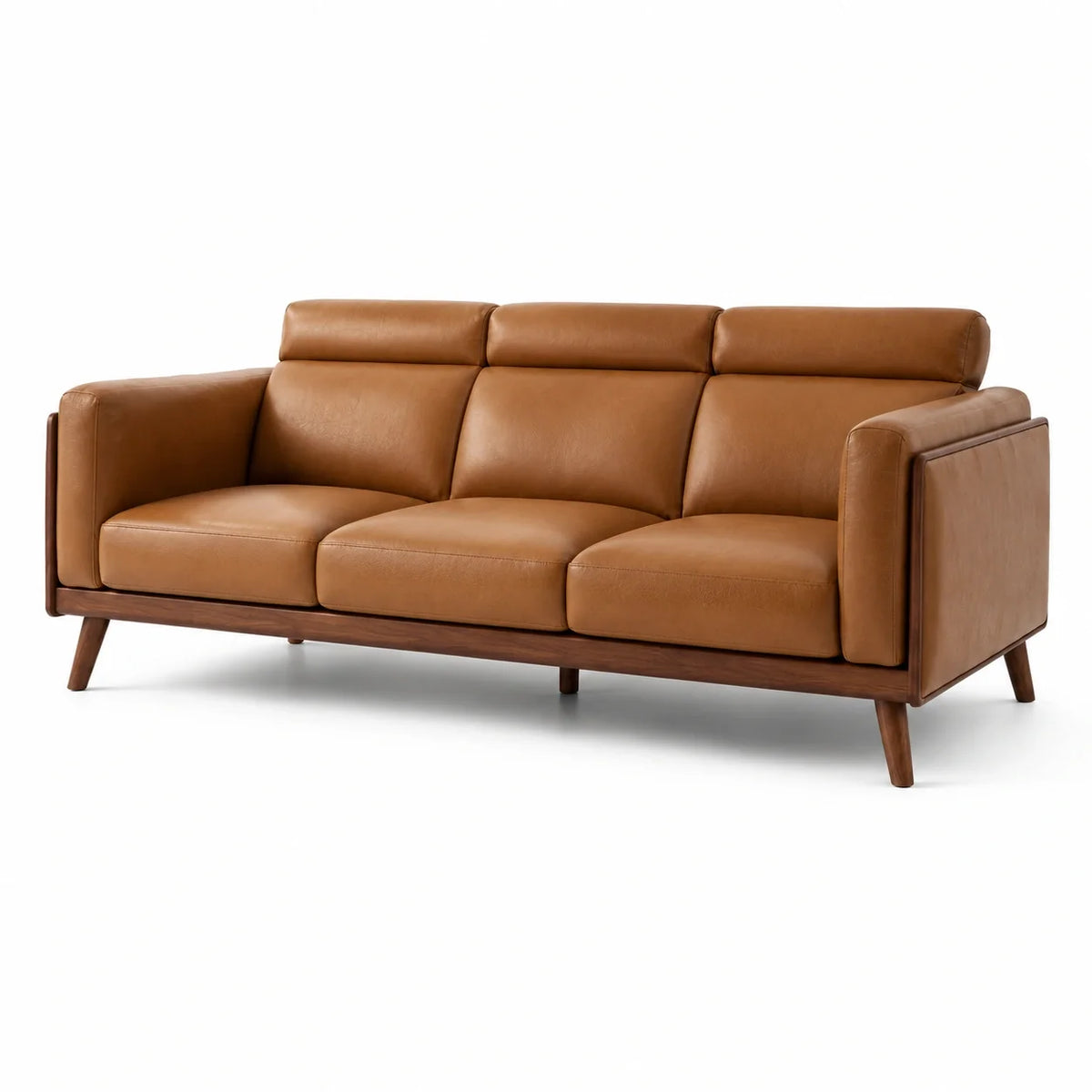 Canapé 3 places cognac et marron, 220 × 90 × 85 cm, revêtement aspect cuir et structure en bois - 2026