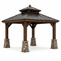 Pavillon en bois avec toit métallique et colonnes en pierre 400x300 cm - 2026