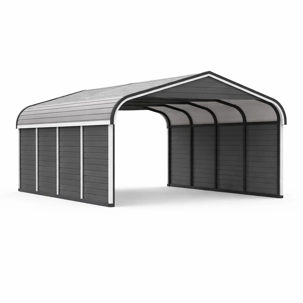 Abri de voiture en acier revêtu gris 600x300x240 cm - 2026