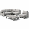 Salon de jardin avec structure en bois gris et coussins en polyester - 2026