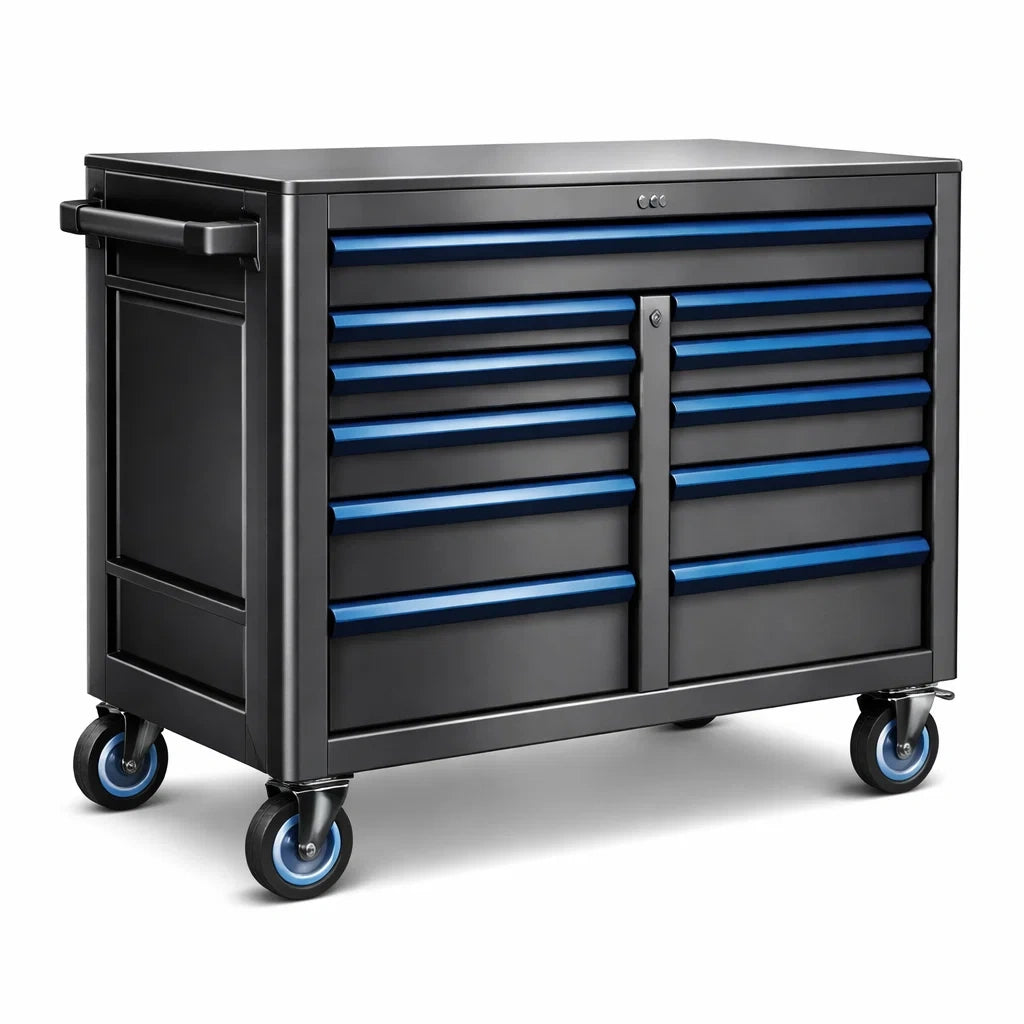 Chariot à outils en métal noir et bleu avec 11 tiroirs - 2026