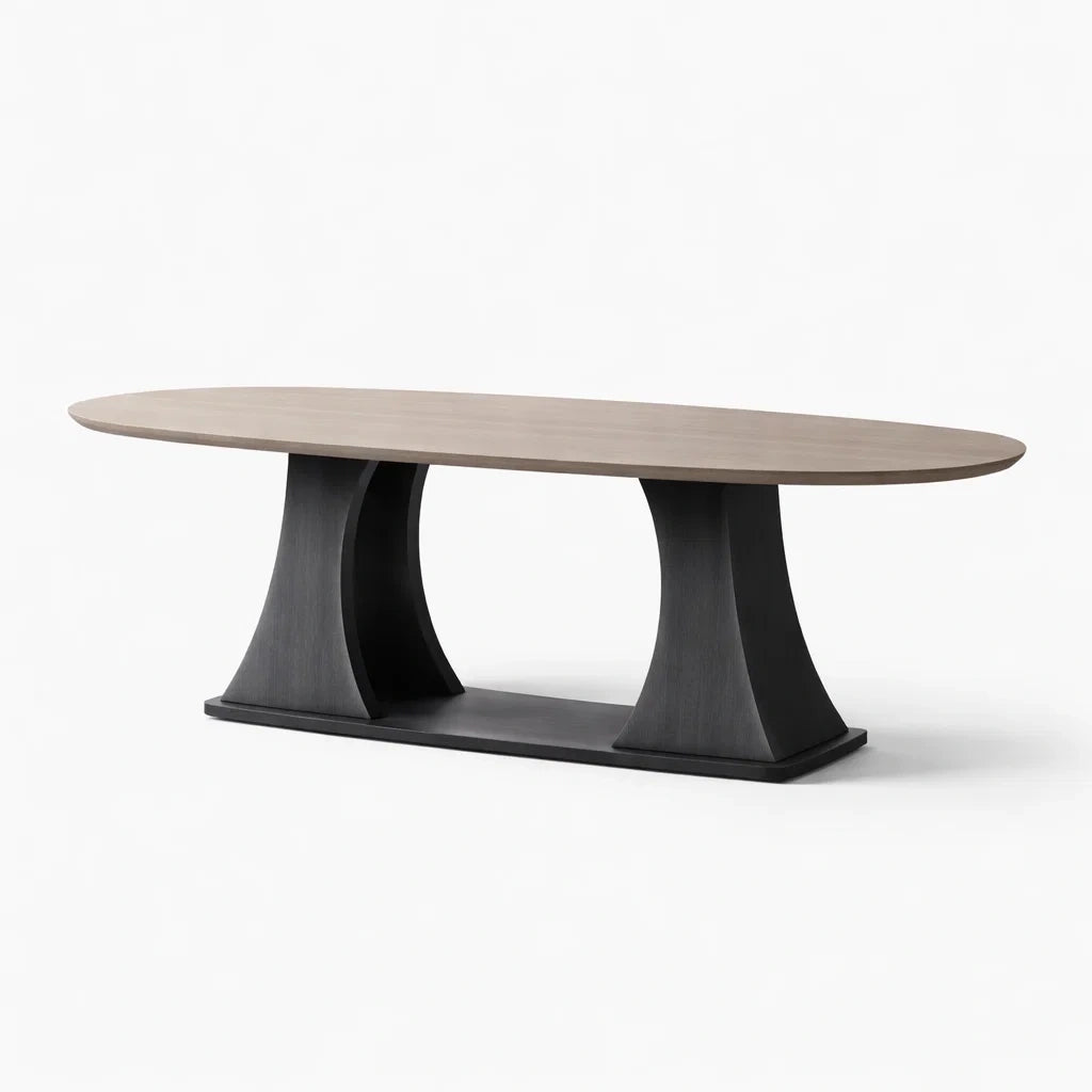 Table à manger ovale en bois et acier brun et noir - 2026