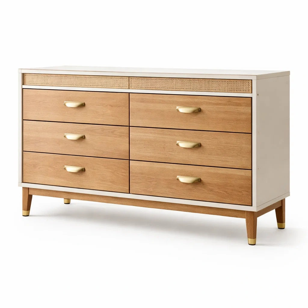 Commode en bois et métal avec 6 tiroirs chêne et blanc - 2026
