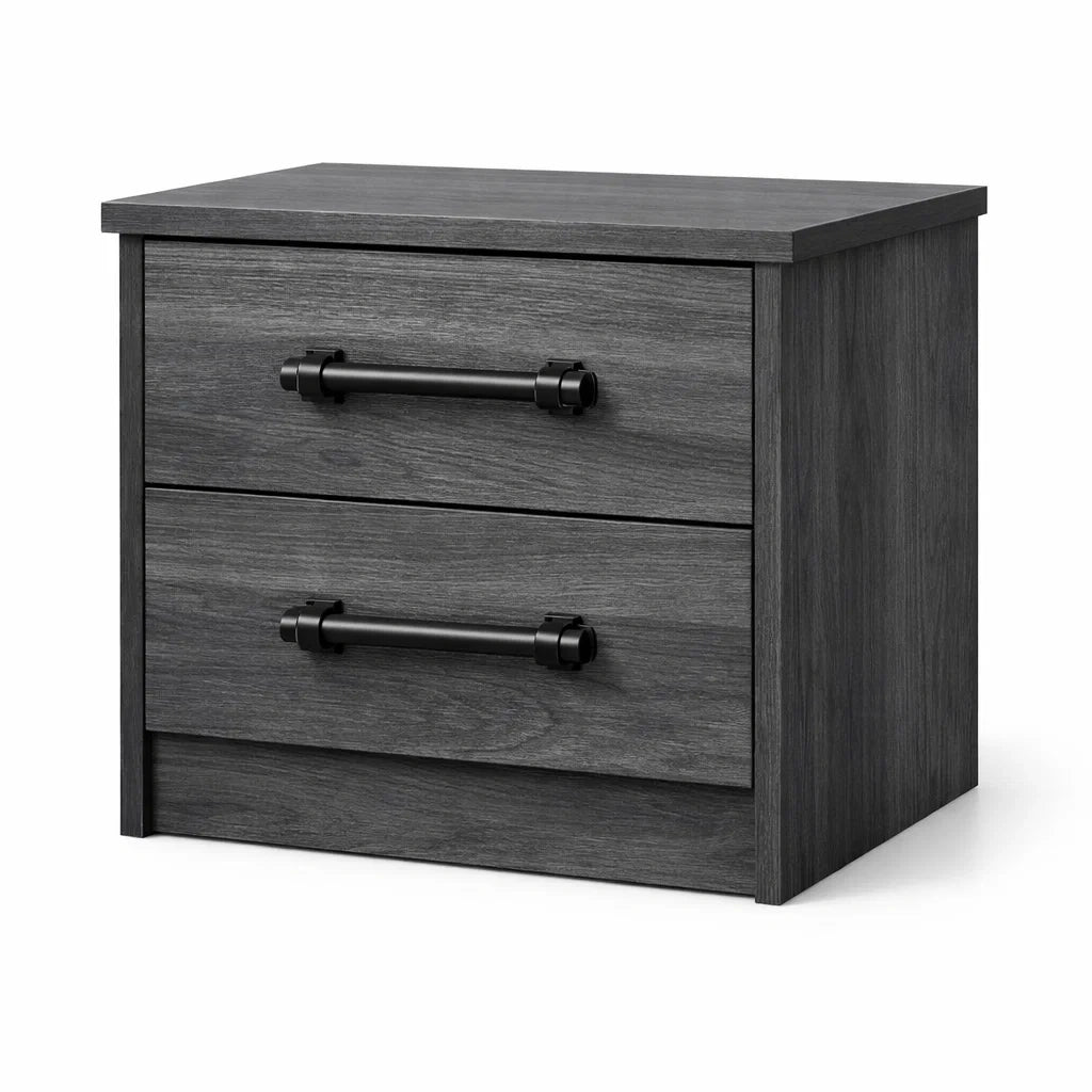 Table de chevet en bois composite gris avec 2 tiroirs - 2026