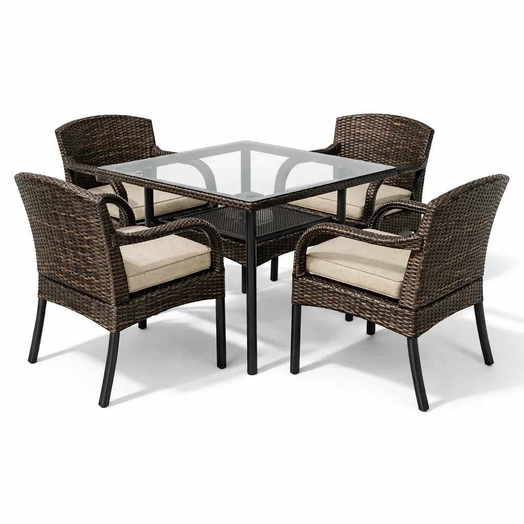 Ensemble table et chaises d'extérieur 5 pièces en rotin brun avec table en verre trempé - 2026