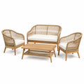 Ensemble de meubles de jardin en bois et corde beige avec coussins crème - 2026