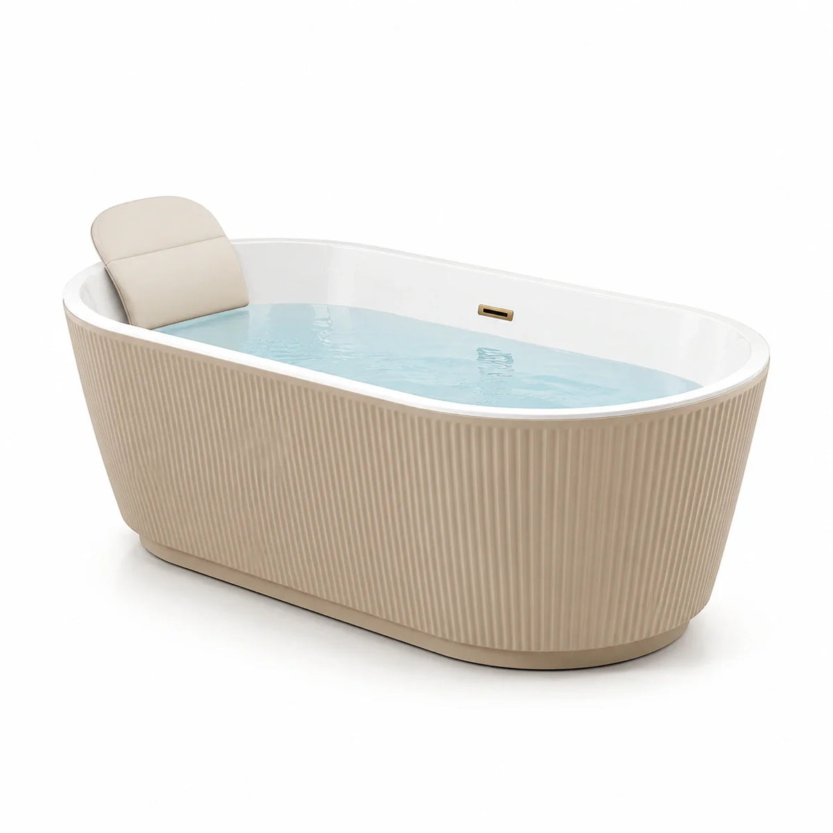 Baignoire îlot ovale beige en acrylique avec coussin 170x80x60cm - 2026