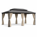 Pavillon de jardin en aluminium avec toit en acier et rideaux beiges - 2026