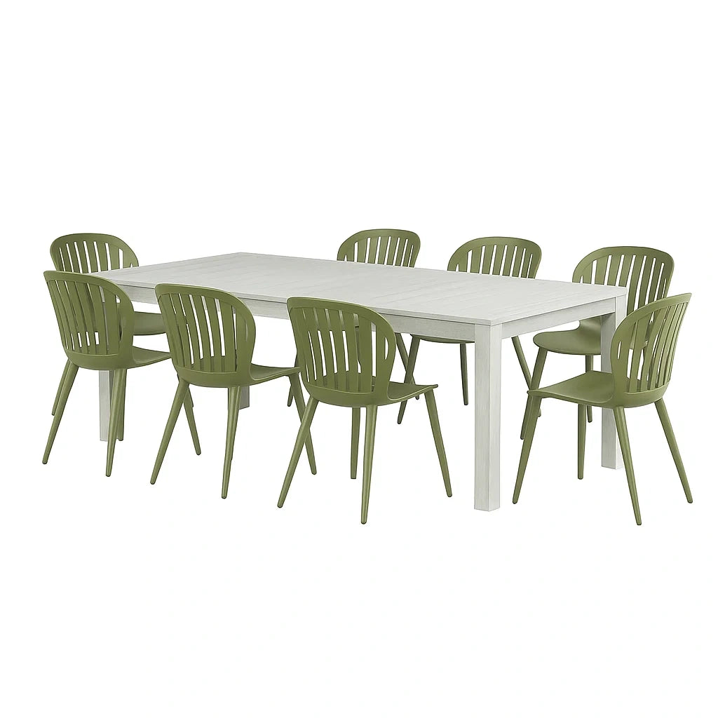 Ensemble table et chaises de terrasse en métal avec 8 chaises en polypropylène vertes - 2026