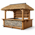 Kiosque bar de jardin en bois et pierre avec toit en paille - 2026