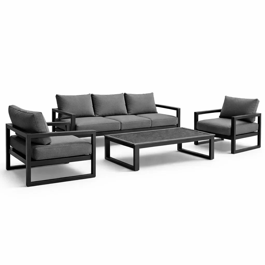 Ensemble de meubles de jardin en métal avec coussins en polyester gris - 2026