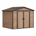 Abri de jardin rectangulaire en résine et métal marron - 2026