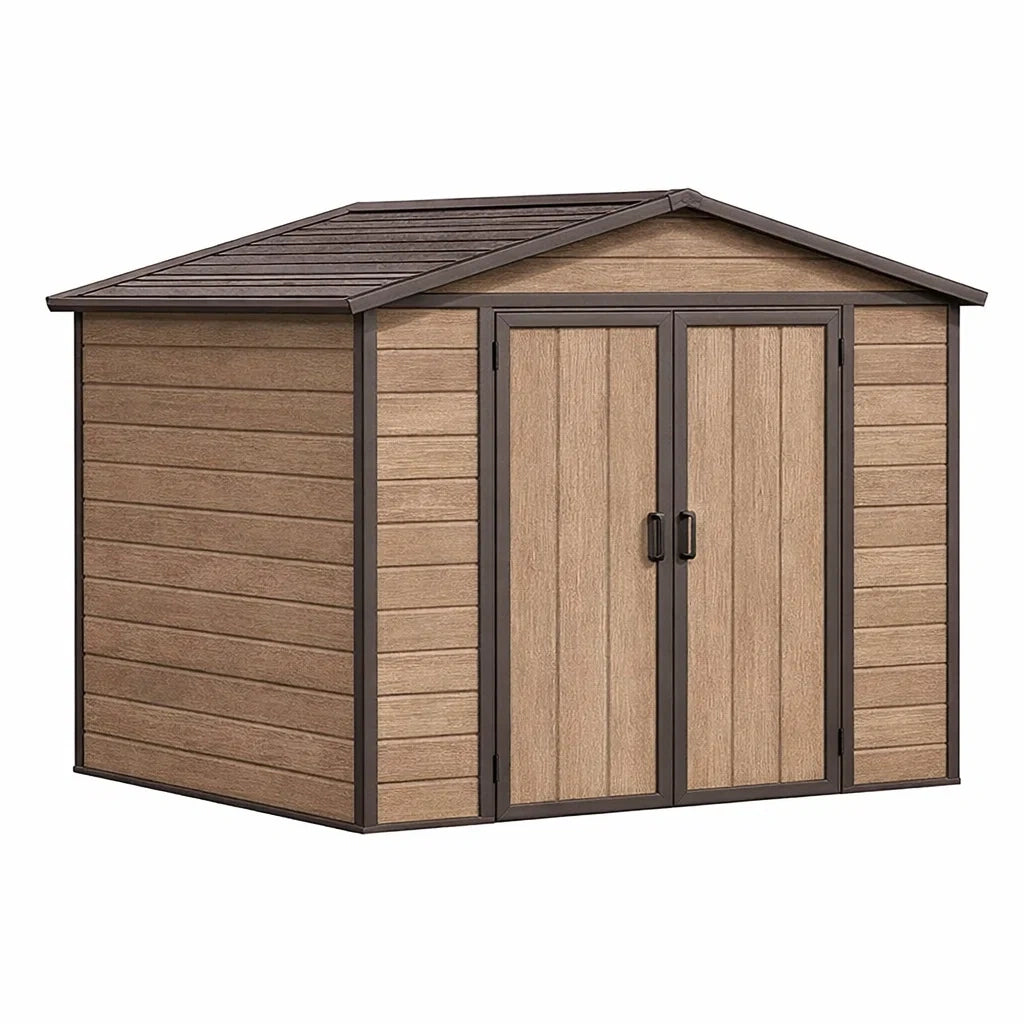 Abri de jardin rectangulaire en résine et métal marron - 2026