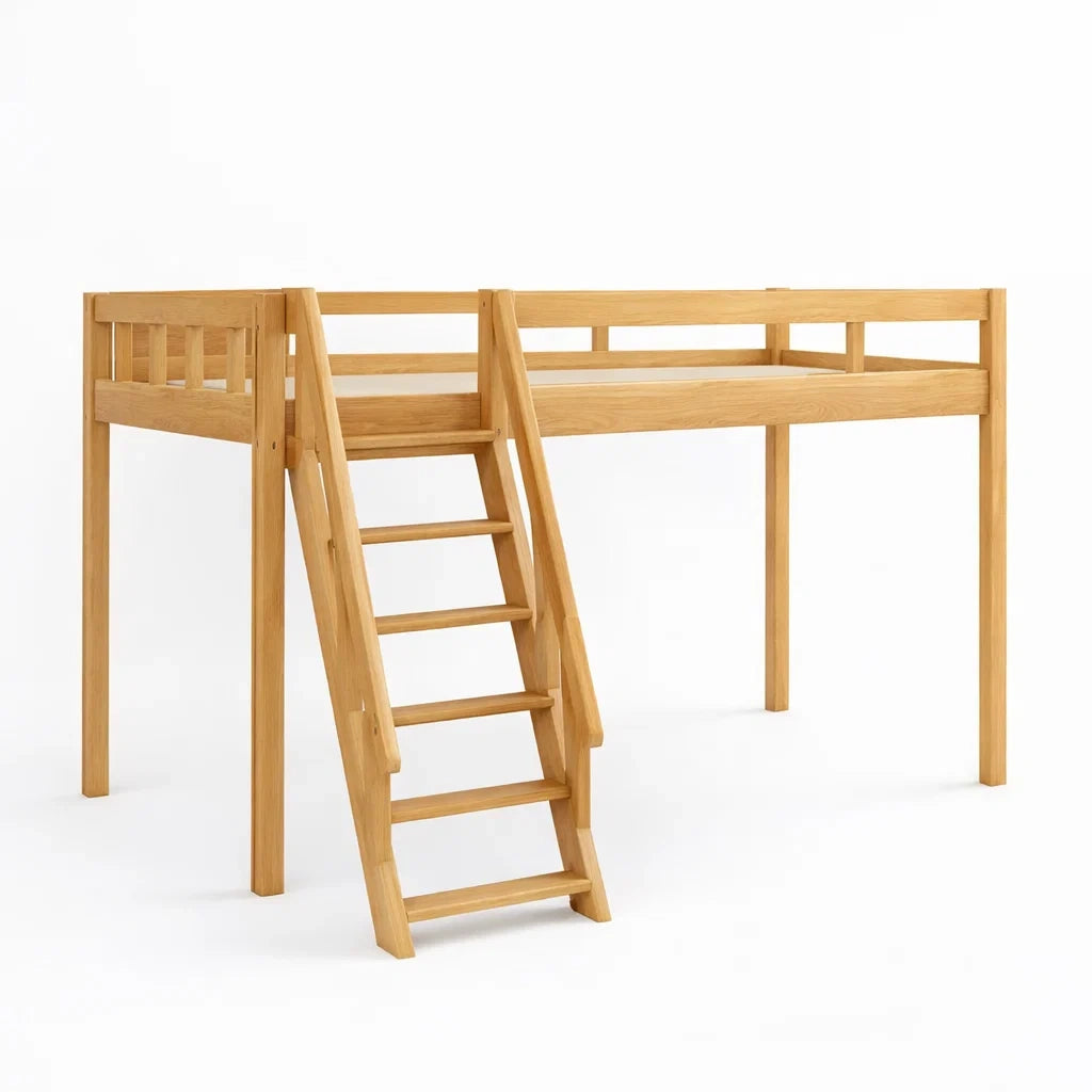 Lit mezzanine en bois avec échelle inclinée - 2026