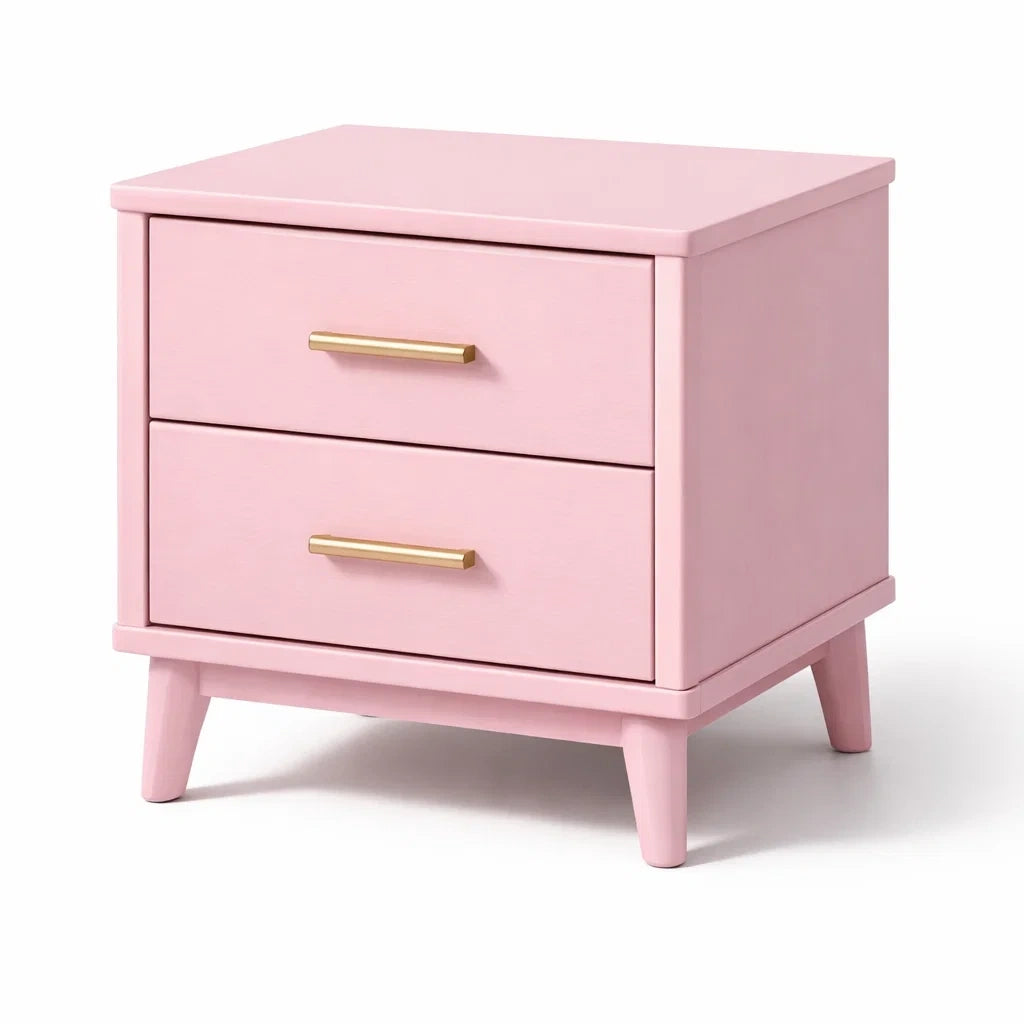 Table de chevet en bois rose avec poignées en métal - 2026