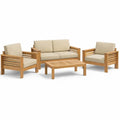 Ensemble de mobilier d'extérieur en bois de teck avec coussins beiges - 2026