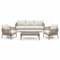Salon de jardin 4 pièces taupe, écru et beige avec canapé 3 places 205 × 80 × 78 cm, 2 fauteuils 76 × 80 × 78 cm et table basse 110 × 60 × 38 cm - 2026