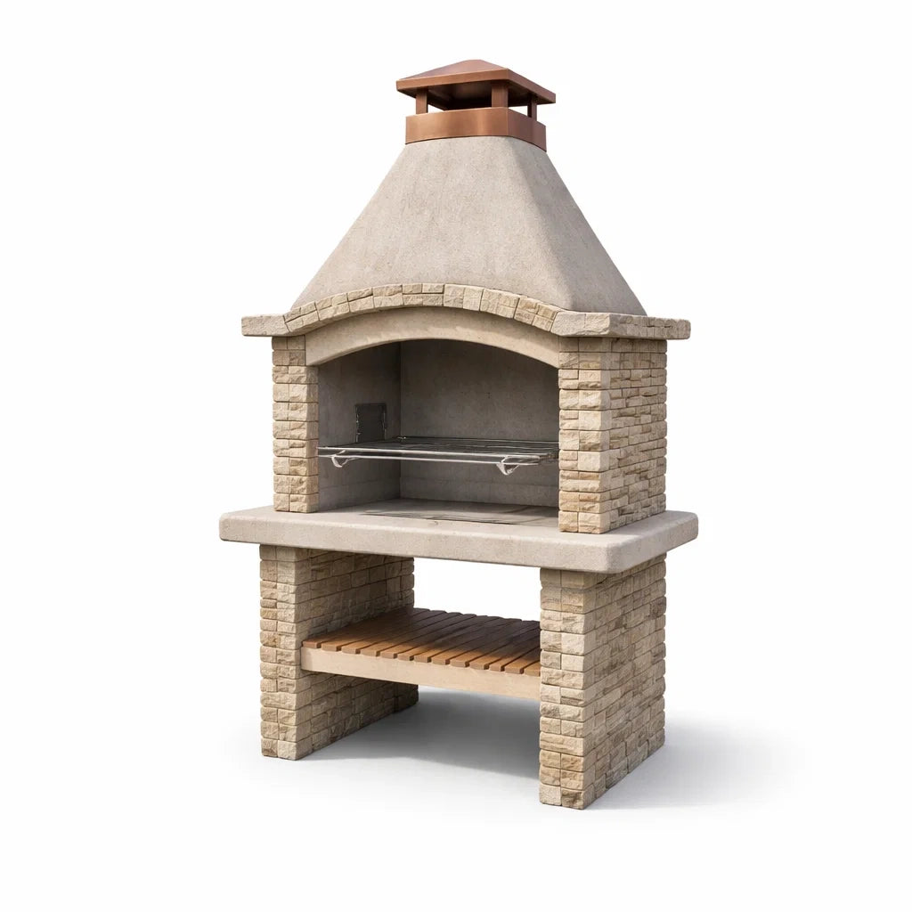 Barbecue en pierre et béton beige 120x65x210 cm - 2026