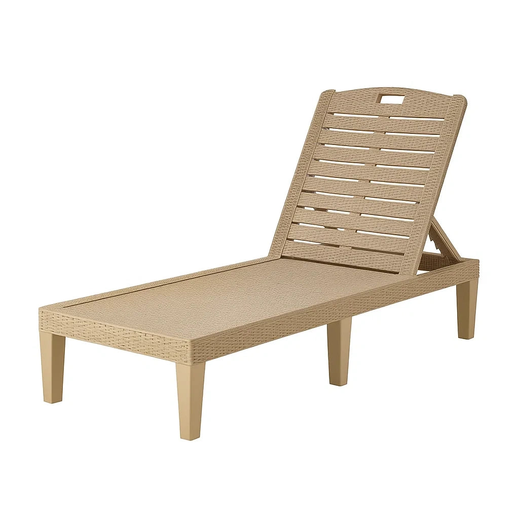 Chaise longue de jardin réglable en plastique beige pour extérieur - 2026
