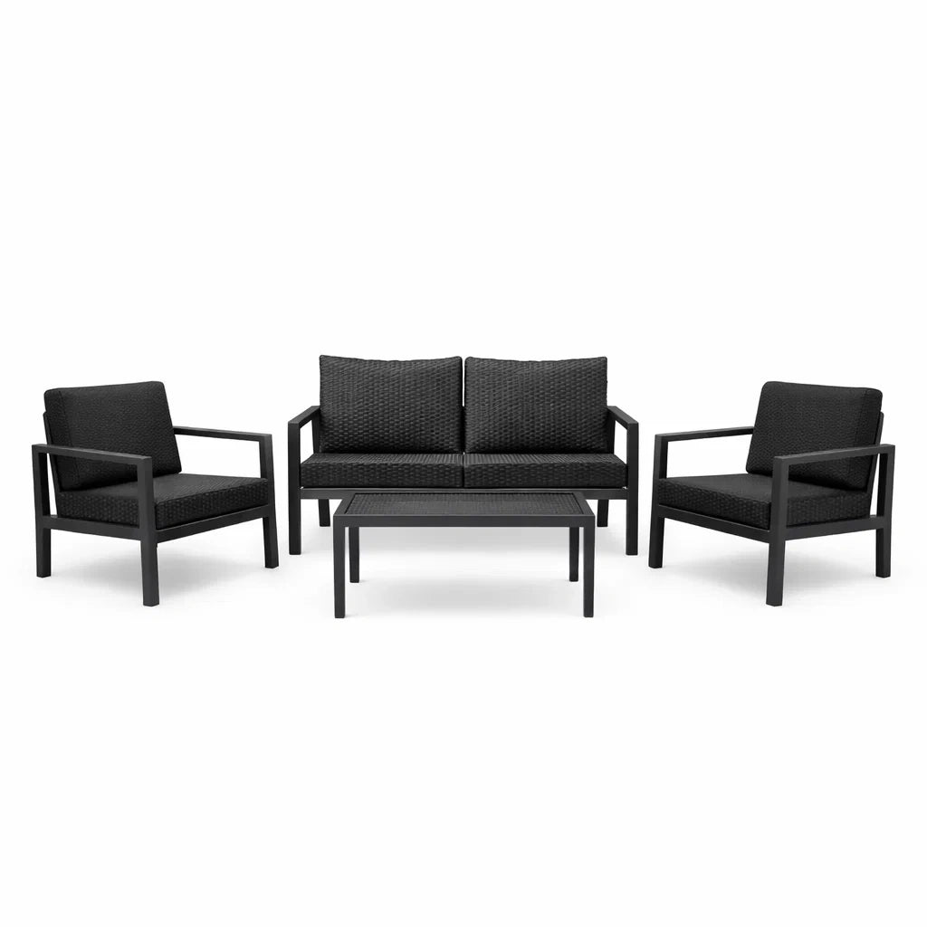 Ensemble de salon en aluminium et résine tressée noir - 2026