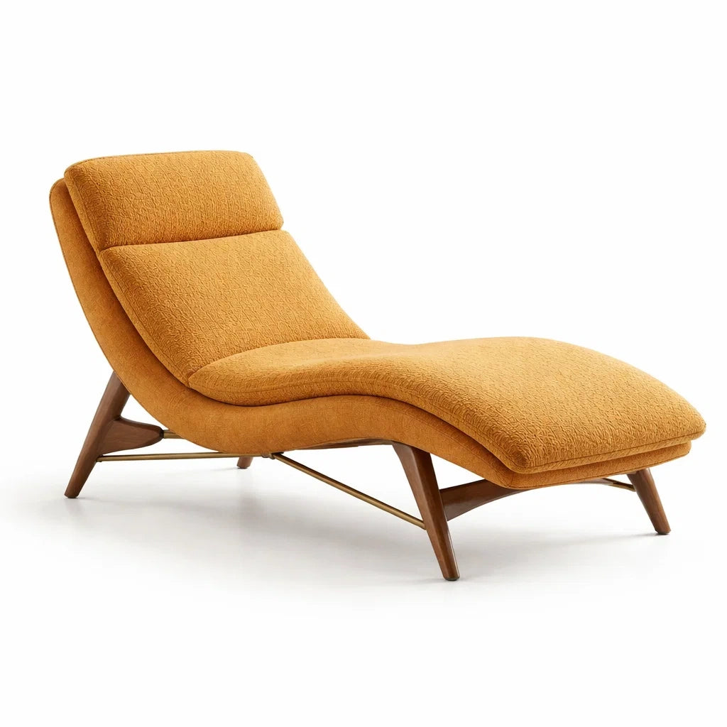 Chaise longue courbée tissu jaune cadre bois massif - 2026