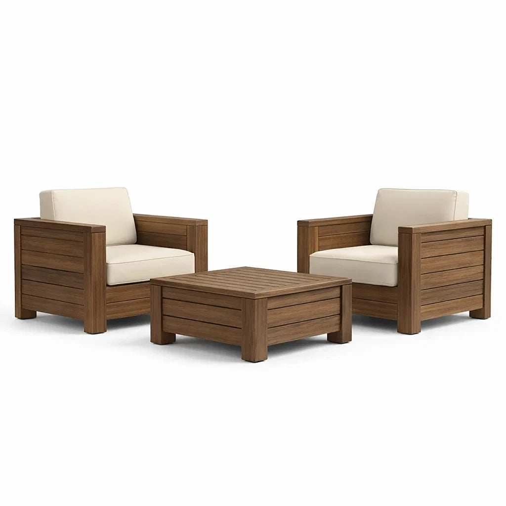 Ensemble de détente en bois avec coussins crème - 2026