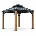 Pavillon de jardin en métal et bois avec toit en acier galvanisé noir - 2026