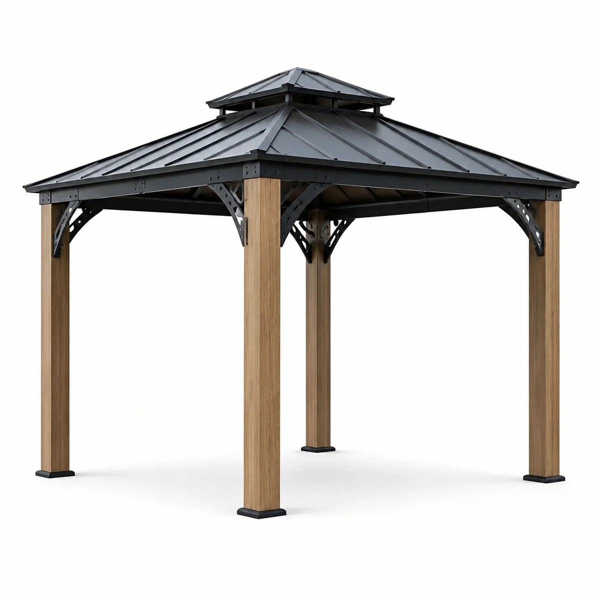 Pavillon de jardin en métal et bois avec toit en acier galvanisé noir - 2026