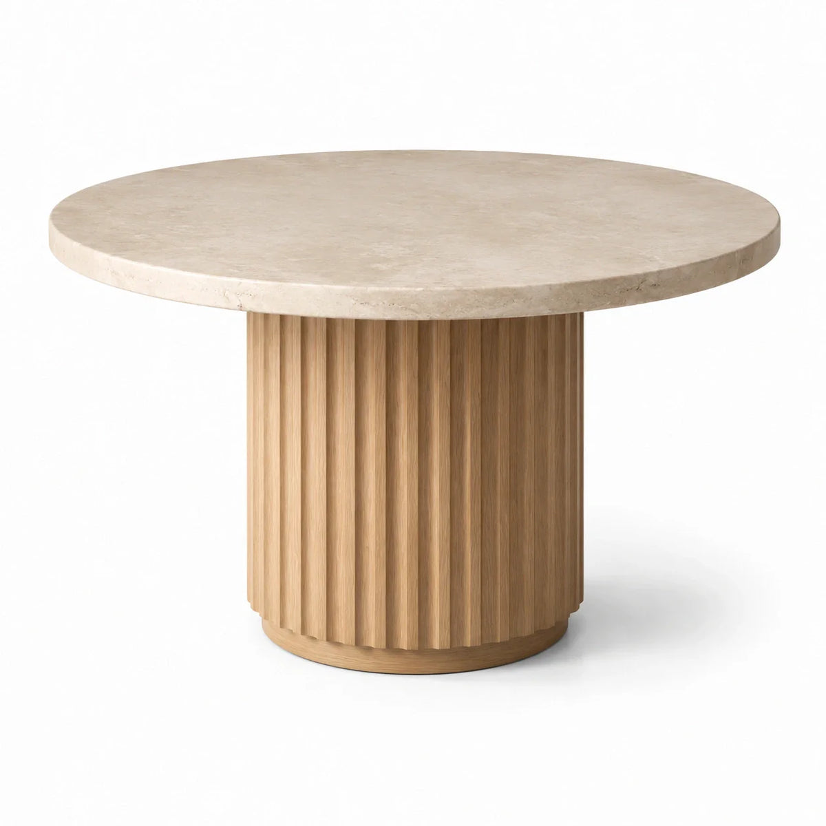 Table ronde en marbre travertin et bois de chêne 120 cm - 2026