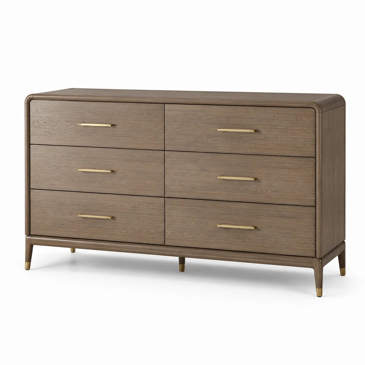 Commode en bois de chêne avec poignées dorées, 6 tiroirs - 2026