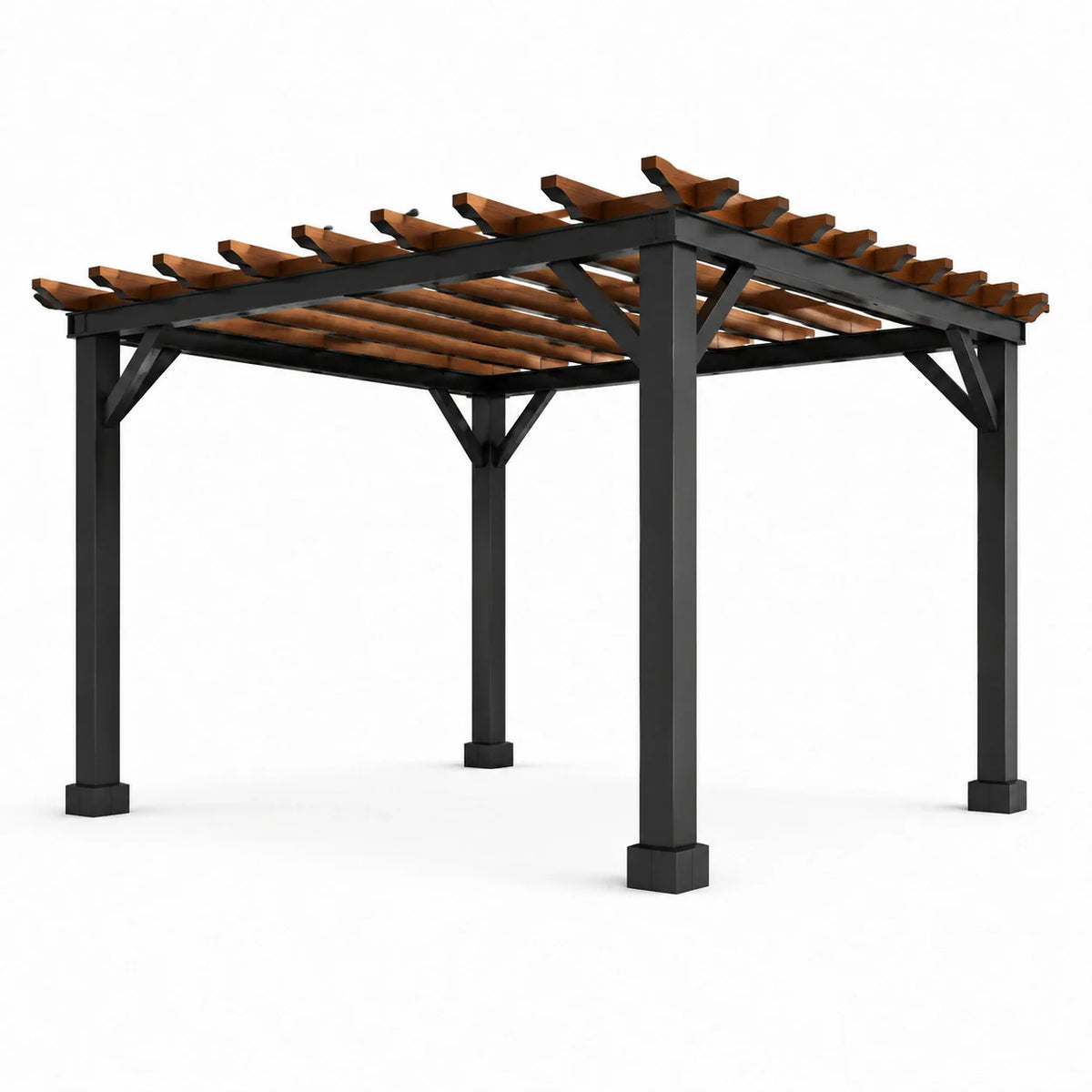 Pergola en aluminium et bois noir et marron 300 cm x 300 cm - 2026