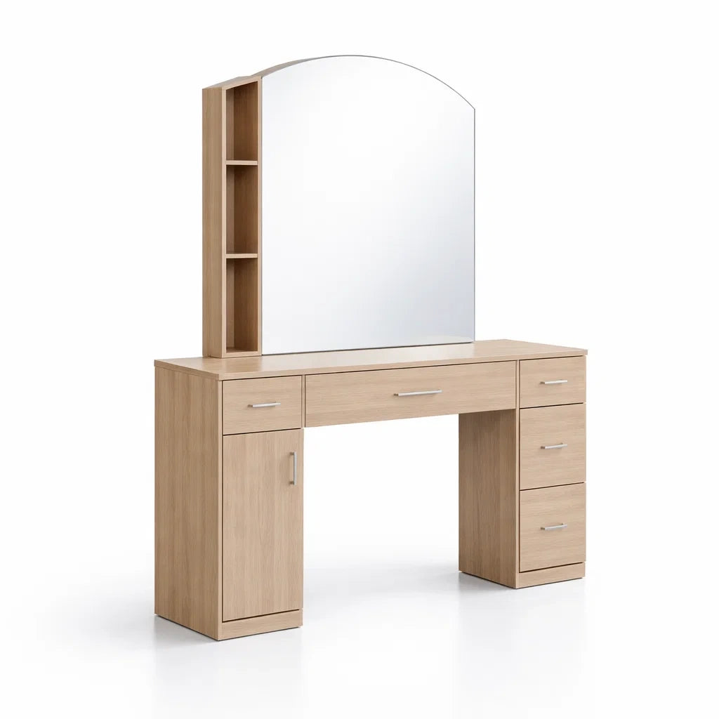 Coiffeuse en bois avec miroir arqué et rangement - 2026