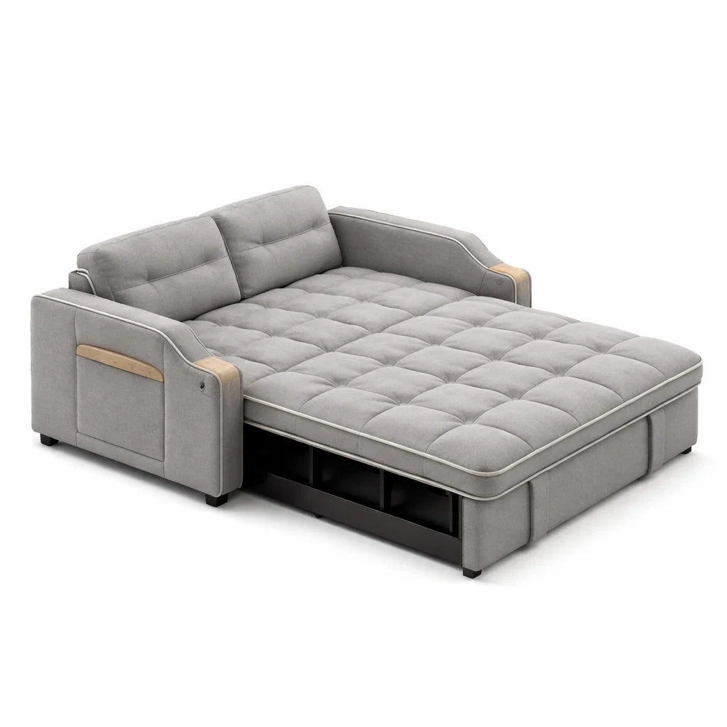 Canapé lit en tissu gris avec rangement intégré - 2026
