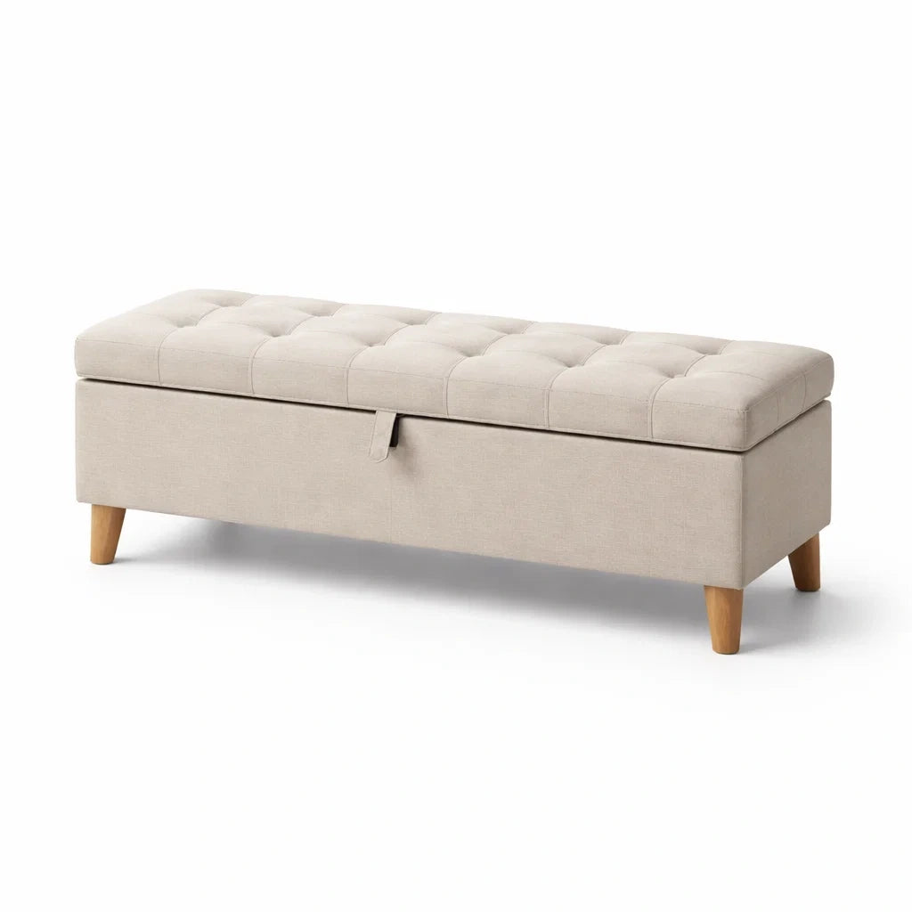 Banc de rangement en tissu polyester beige 120x40x45 cm - 2026