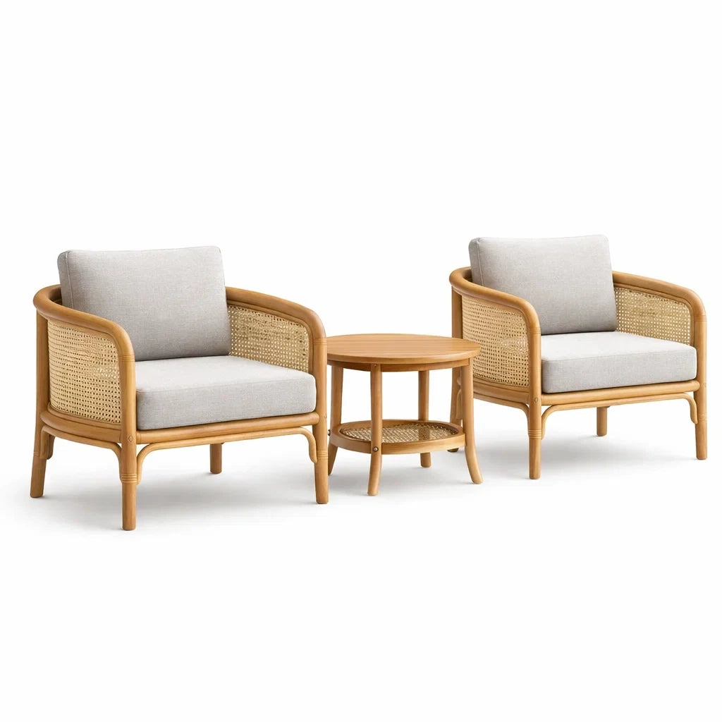 Ensemble de détente avec chaises en rotin et table en bois - 2026