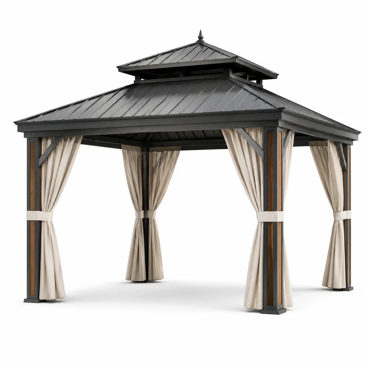 Pavillon en aluminium avec toit en acier galvanisé et rideaux en polyester 3m x 4m - 2026