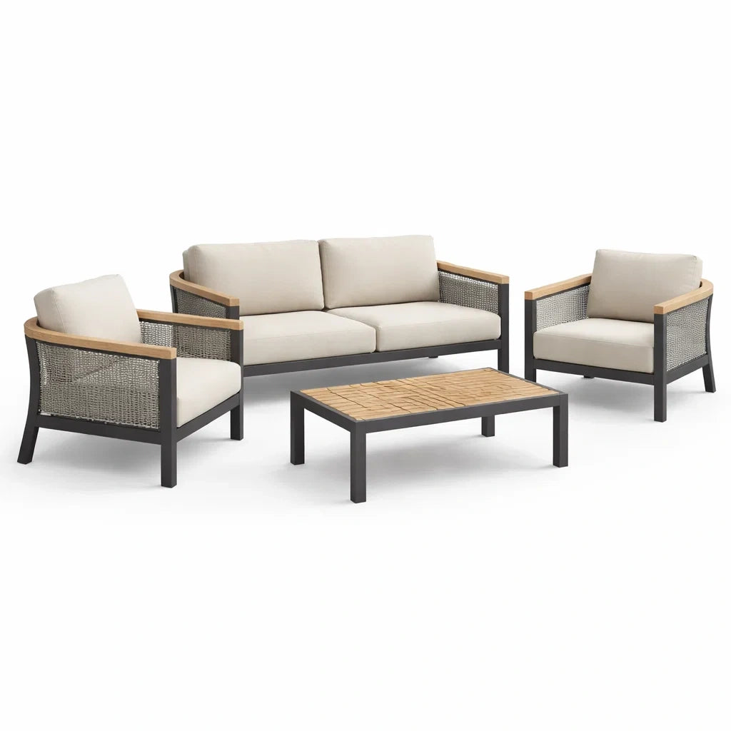 Ensemble de salon de jardin 4 pièces en aluminium avec coussins en tissu polyester - 2026