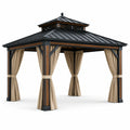 Pavillon de jardin en métal et polyester avec rideaux beiges 300x300x270 cm - 2026